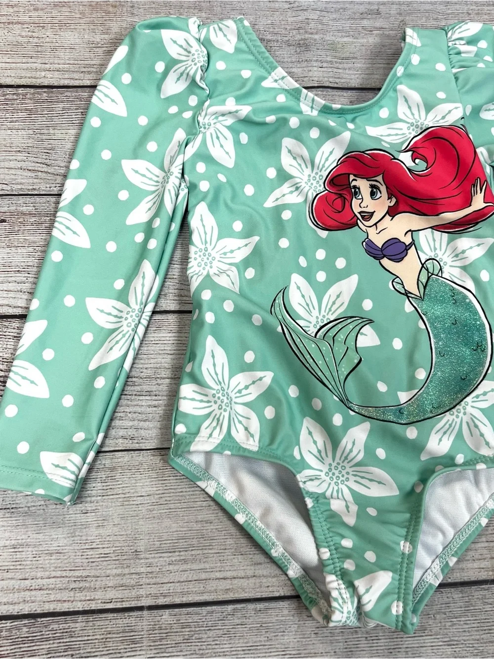Disney Little Mermaid Long Sleeve Swimsuit Toddler Girls' Swimwear Size 3T Beach